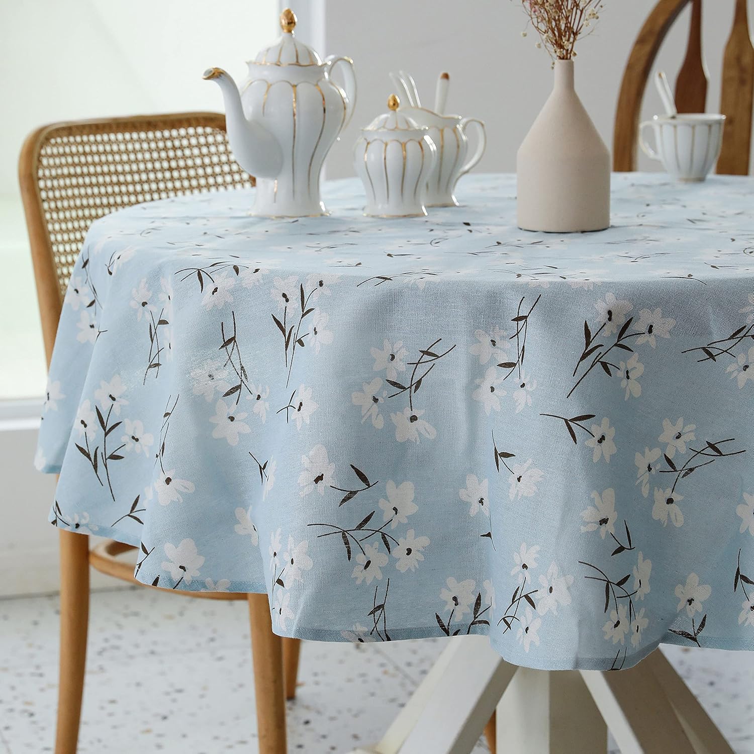 Pastoral Round Tablecloth - 60 Inch Dia. Table Cloth - Washable Table Cover with Dust-Proof Wrinkle Resistant for Restaurant, Picnic, Indoor and Outdoor Dining, Floral (Dark Blue)