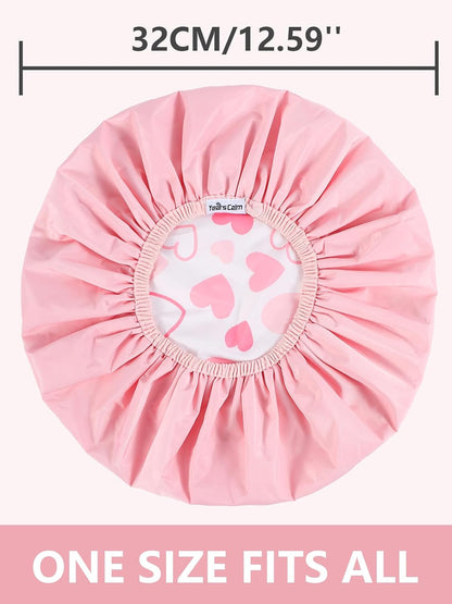 Shower Caps for Women Reusable Waterproof, Double Layer Waterproof Fabric - Both Sides Usable, Reversible Pattern & Solid Color Design, Soft Elastic Keeps Hair Dry for shower Spa Travel