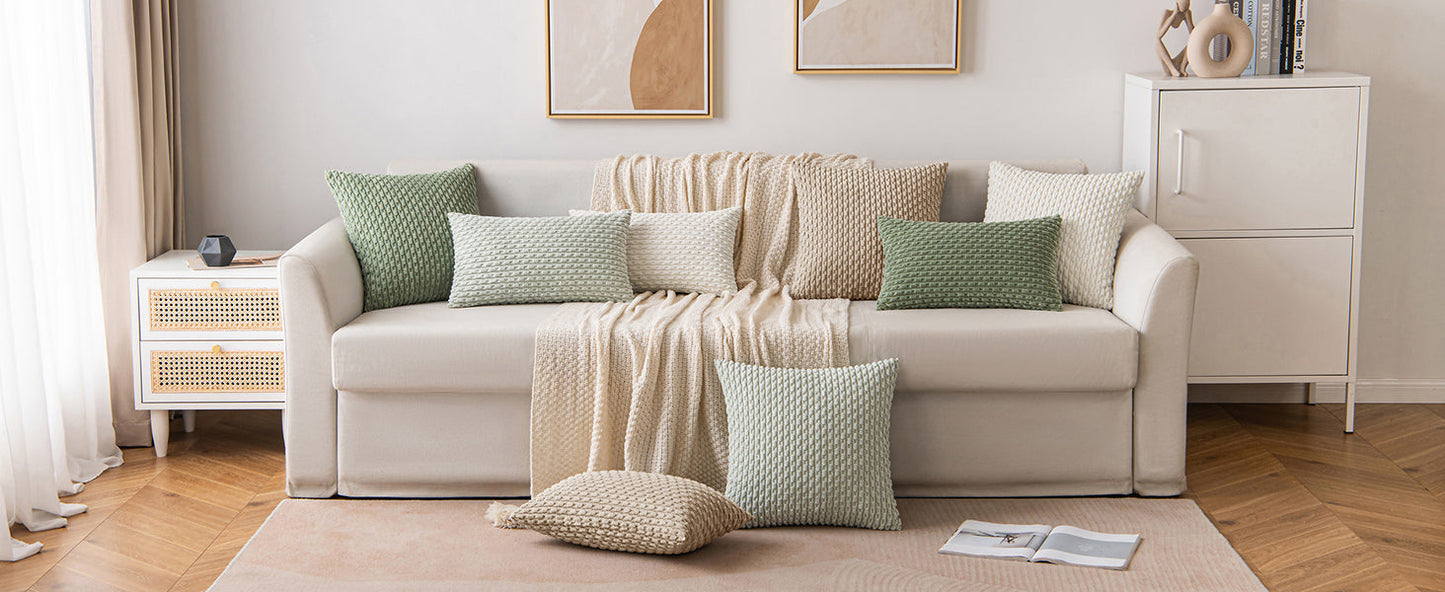 MIULEE Pack of 2 Decorative Throw Pillow Covers 18x18 Inch Soft Boho Striped Textured Corduroy Pillow Covers Spring Modern Farmhouse Home Decor for Couch Bed Sofa Living Room Sage Green