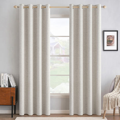 100% Blackout Linen Textured Curtains for Bedroom Solid Thermal Insulated Natural Beige Grommet Room Darkening Curtains & Drapes Luxury Decor for Living Room Nursery 52 x 84 Inch (2 Panels)