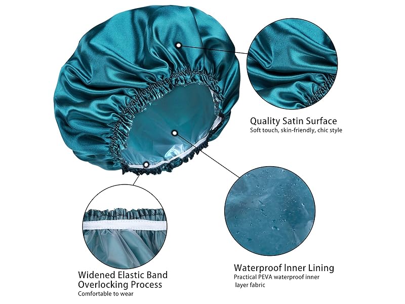 Shower Caps for Women, 4 PCS Elastic and Reusable Bath Caps, Double Waterproof Layers Shower Cap, Bathing Shower Caps, Environmental Protection Hair Bath Hat - Solid Color