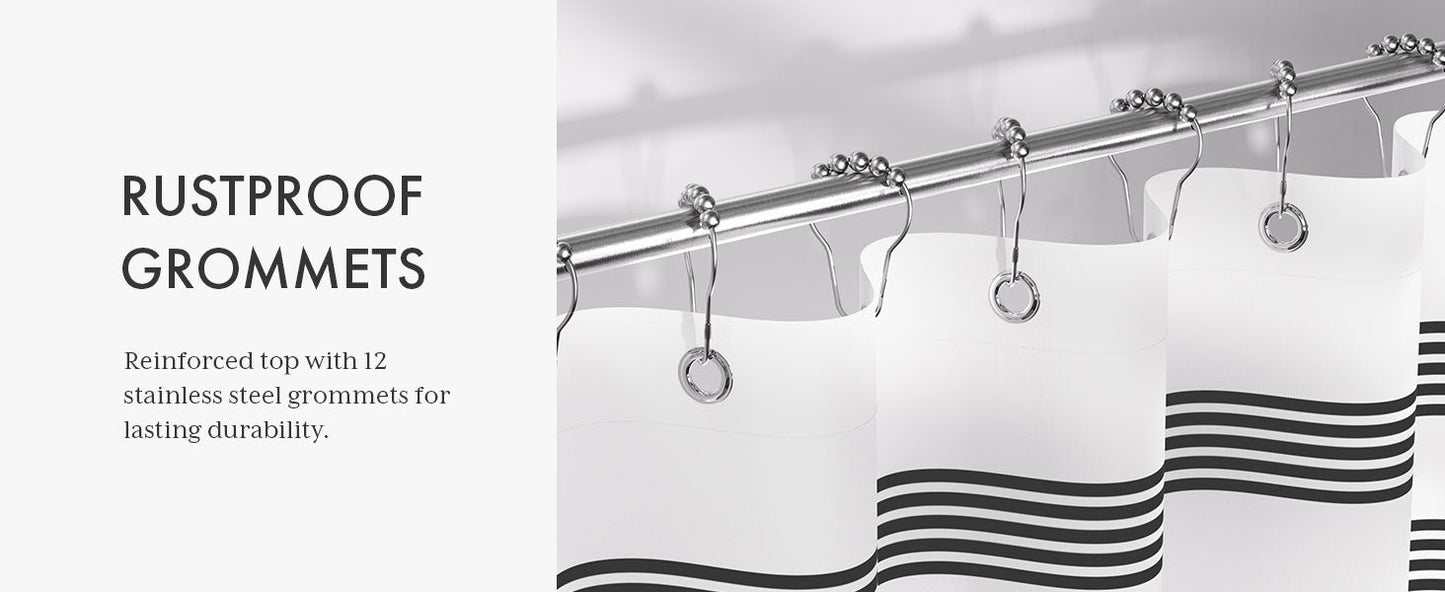 Shower Curtain, Washable Cloth Black Shower Curtain Sets with 12 Shower Curtain Hooks, Fabric Rustic Black and White Striped Curtain, Farmhouse Bathroom Curtains, 72x72 Inches