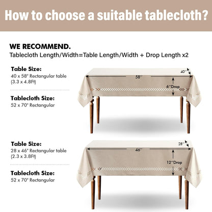Beige Rectangle Linen Polyester Tablecloth with Decorative Cutouts Spring Waterproof Stain Resistant & Shrink-Proof Table Cloth 52x70 inch Farmhouse Style for Dining Wedding and Outdoor