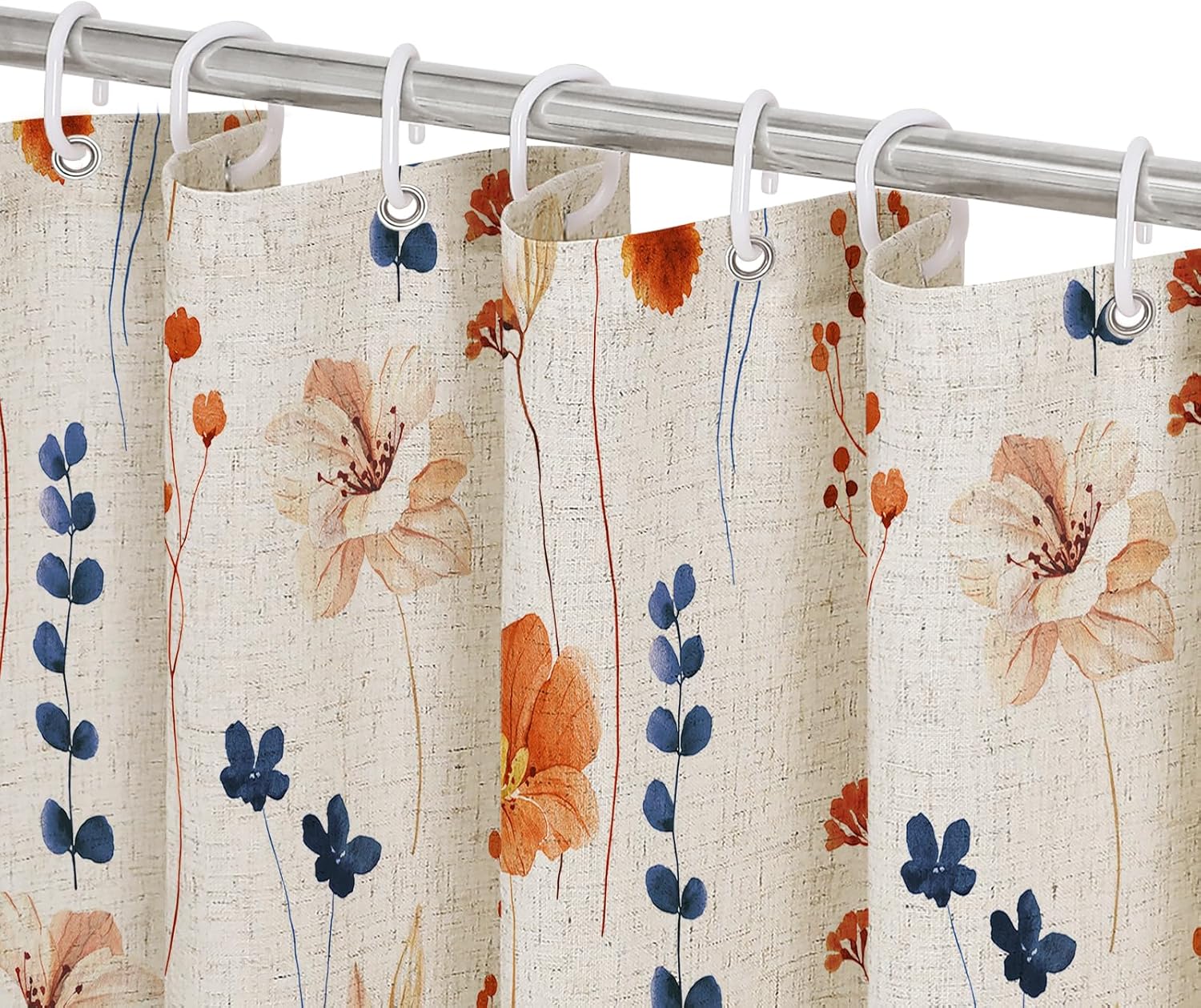 Watercolor Floral Shower Curtain, Sage Green Beige Flower Shower Curtain for Bathroom, Modern Minimalist White Waterproof Fabric Shower Curtain Set 72x72 Inch