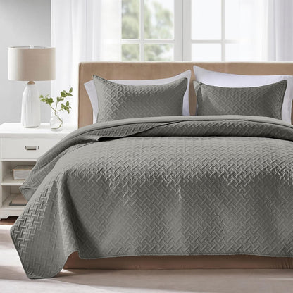 Quilts Queen Size - Ultra Soft Navy Blue Quilt Lightweight Microfiber Bedspreads, Classic Basket Weave Pattern Bedspread Bed Coverlet 3 Pieces for All-Season (1 Quilt, 2 Pillow Shams) | Breathable material, Easy care