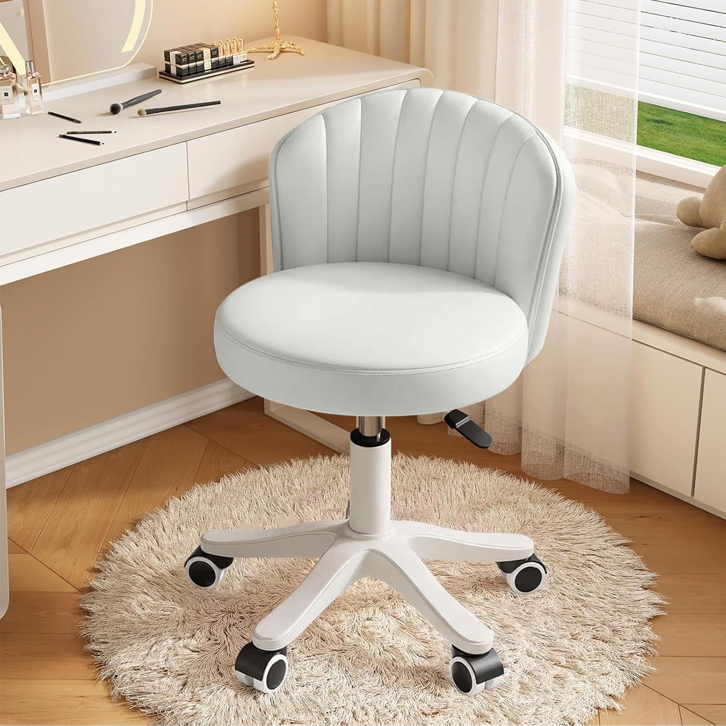 Small Round Rolling Desk Chair Armless Comfy Vanity Computer Chair Height Adjustable Swivel Work Spa Chair