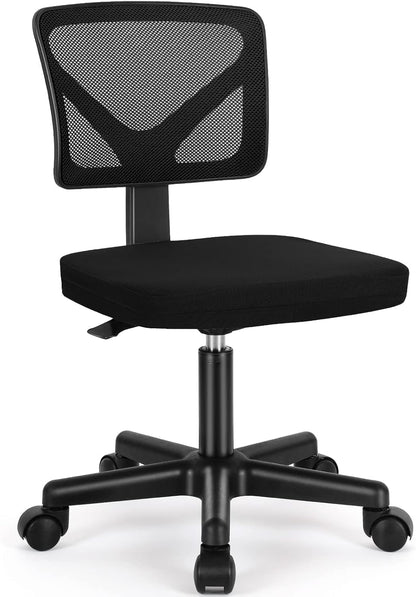 Small Office Desk Chair, Ergonomic Low-Back Mesh Rolling Work Swivel Chairs with Wheels, Armless Comfortable Seat Lumbar Support for Home, Bedroom, Study, Student, Adults,Classic Black