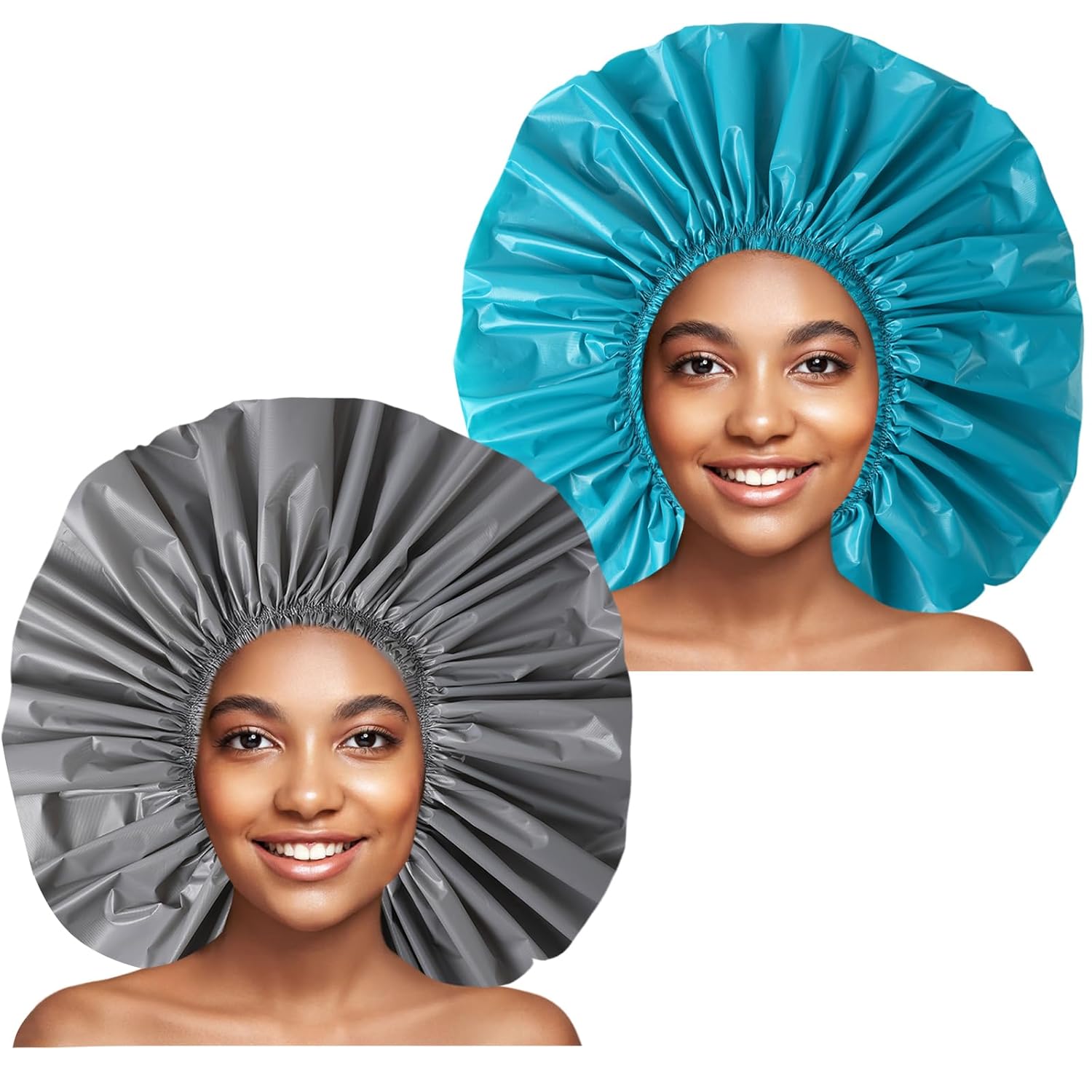 Super Jumbo Shower Cap 2 PCS Waterproof Shower Caps for Women, Extra Large Shower Cap, Reusable Super Large Bath Caps Hair Cap for Long Thick Curly Hair, Locs, Twist Braids - Black + White