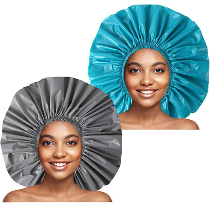 Super Jumbo Shower Cap 2 PCS Waterproof Shower Caps for Women, Extra Large Shower Cap, Reusable Super Large Bath Caps Hair Cap for Long Thick Curly Hair, Locs, Twist Braids - Black + White