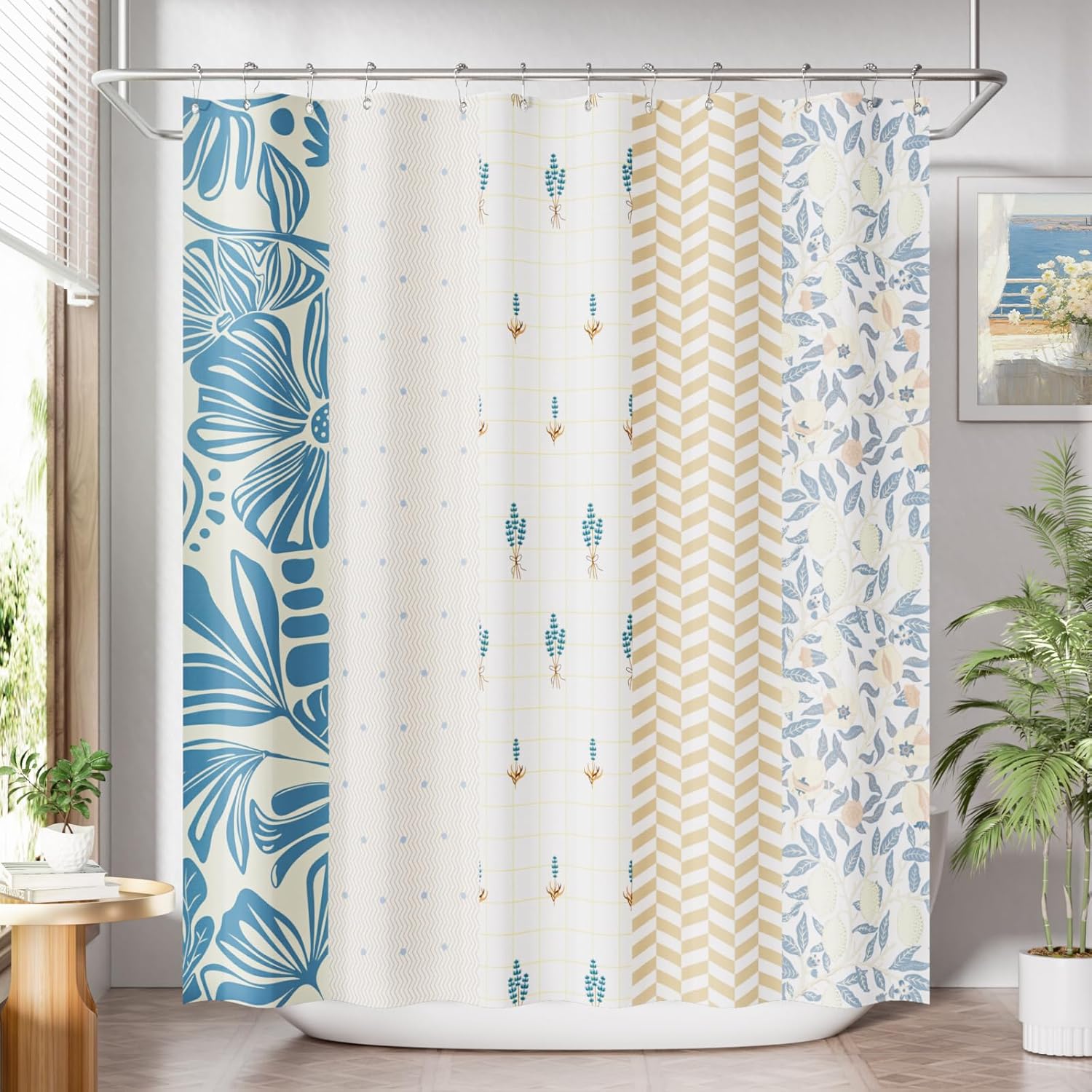 Shower Curtain, Washable Cloth Black Shower Curtain Sets with 12 Shower Curtain Hooks, Fabric Rustic Black and White Striped Curtain, Farmhouse Bathroom Curtains, 72x72 Inches