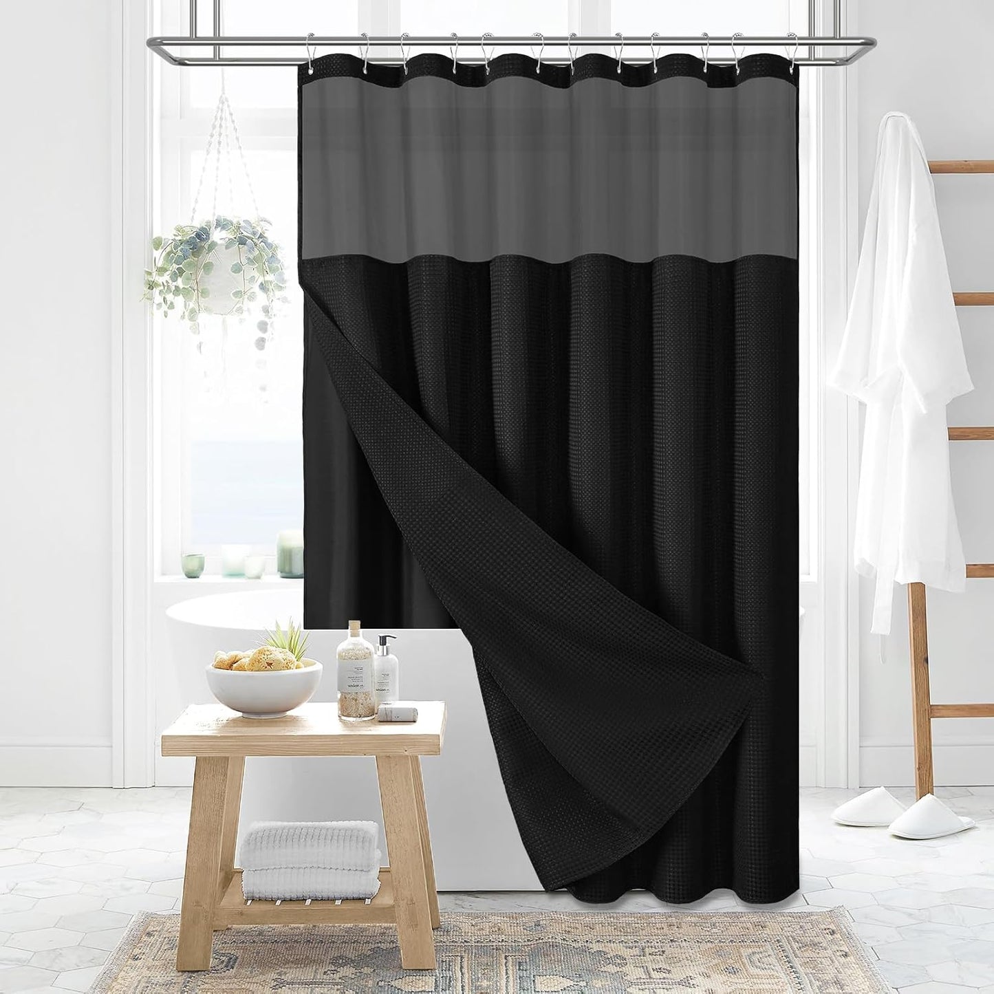 Dynamene Sage Green Shower Curtain - Waffle Textured Heavy Duty Thick Fabric Shower Curtains for Bathroom, 256GSM Luxury Weighted Polyester Cloth Bath Curtain Set with 12 Plastic Hooks，72Wx72H,Green