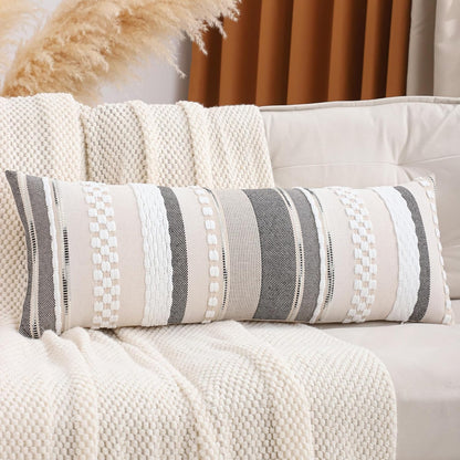 Grey Throw Pillow Covers 18x18 Set of 2 Boho Stripe Pillow Covers Tufted Decorative Pillow Case Accent Pillowcase Farmhouse Cushion Case Nuetral Textured Pillow Cover Spring Home Decor