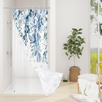 Grey Eucalyptus Shower Curtain, Watercolor Plant Leaves with Floral Bathroom Shower Curtain Set, Gray White, 72x72