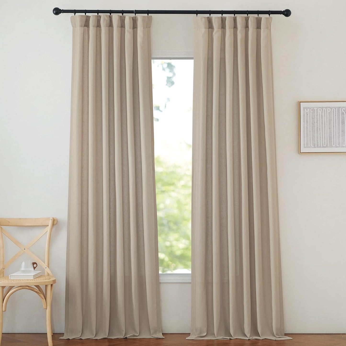 Natural Linen Curtains 84 inch Long 2 Panels Set, Grommet Top Thick Linen Burlap Semi Sheer Vertical Drapes Privacy Assured with Light Filtering for Bedroom/Living Room, W55 x L84