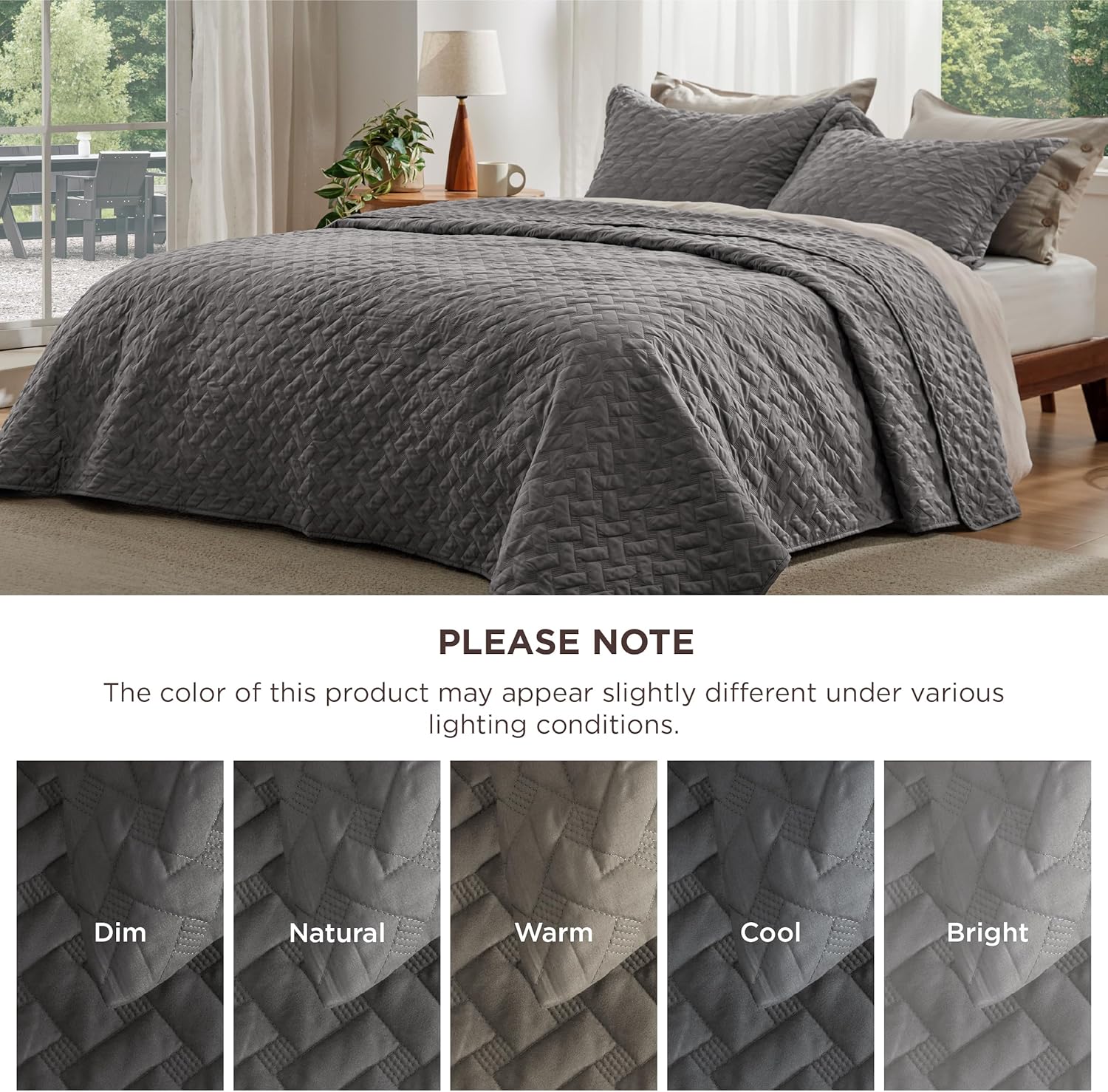 Quilts Queen Size - Grey Bedspreads Queen Size with Basket Weave Pattern, Soft Quilt Bedding Set, Lightweight Comforter Set Coverlet for All Seasons with 2 Pillow Shams (90" x 96") | Skin-Friendly Soft, All-Season Comfort, Breathable