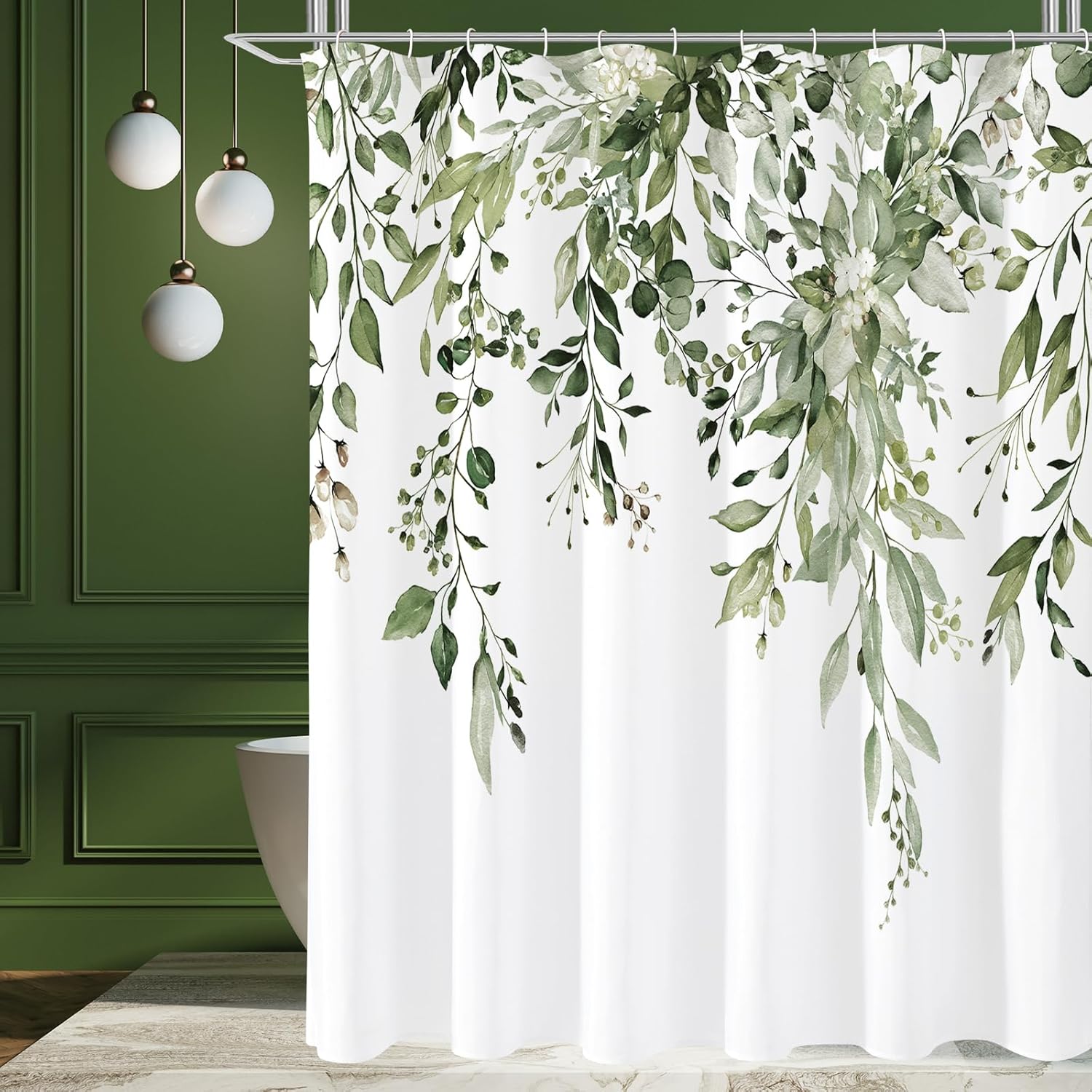 Grey Eucalyptus Shower Curtain, Watercolor Plant Leaves with Floral Bathroom Shower Curtain Set, Gray White, 72x72