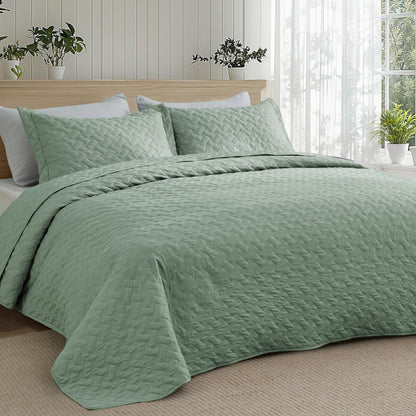 Quilts Queen Size - Grey Bedspreads Queen Size with Basket Weave Pattern, Soft Quilt Bedding Set, Lightweight Comforter Set Coverlet for All Seasons with 2 Pillow Shams (90" x 96") | Skin-Friendly Soft, All-Season Comfort, Breathable