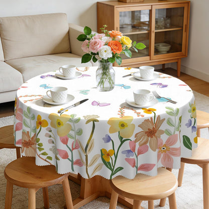 Round Tablecloth, Summer Tablecloths Polyester Waterproof Stain Wrinkle Free, Indoor and Outdoor Table Cover for Kitchen Party Dining Table