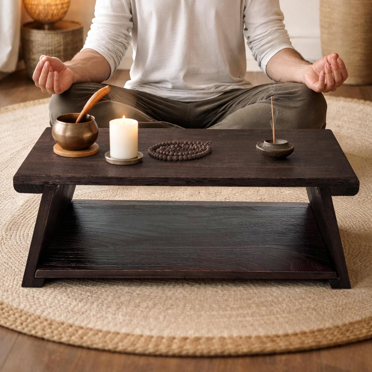 Japanese Low Floor Table Folding Coffee Tables,23''x13.5'' Paulownia Wood Tables Tatami Tables Meditation Table Altar with Storage