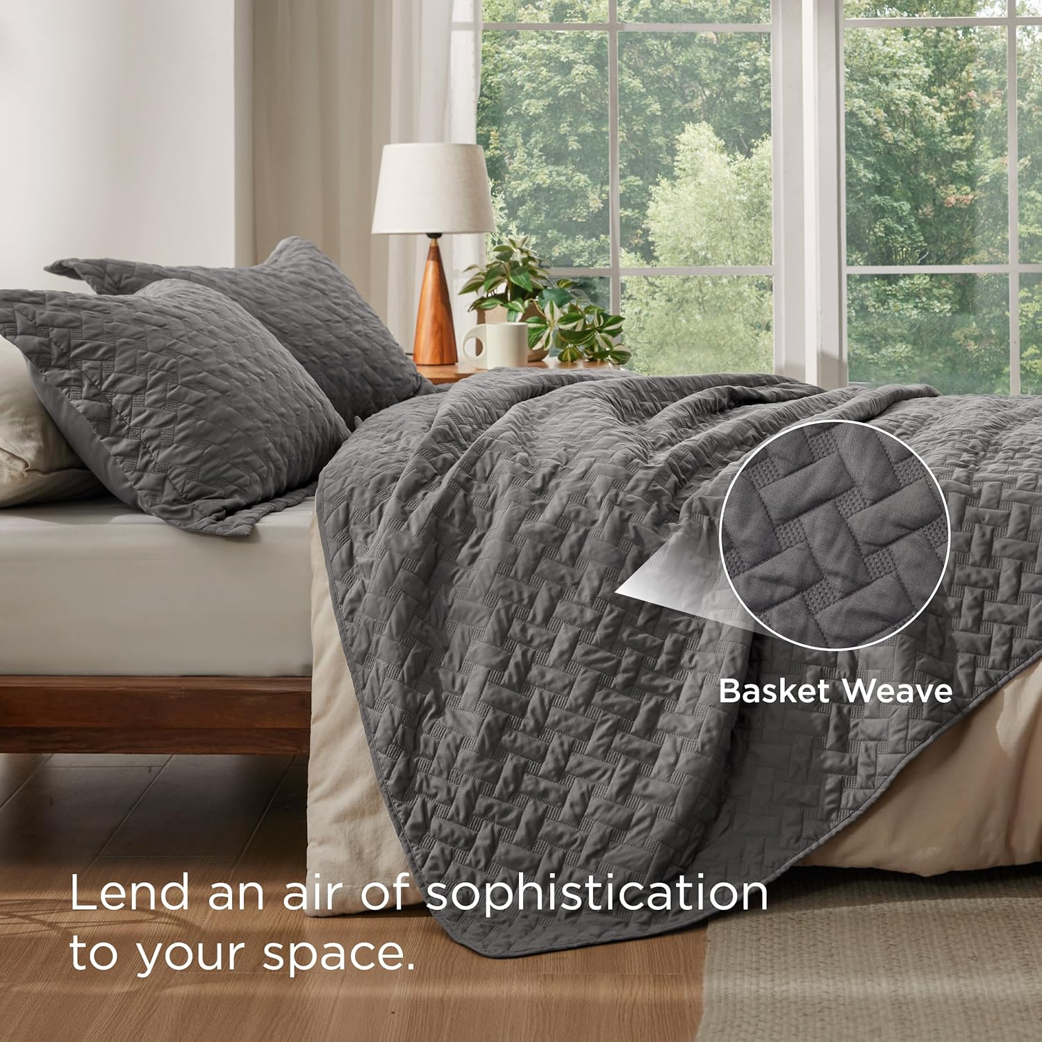 Quilts Queen Size - Grey Bedspreads Queen Size with Basket Weave Pattern, Soft Quilt Bedding Set, Lightweight Comforter Set Coverlet for All Seasons with 2 Pillow Shams (90" x 96") | Skin-Friendly Soft, All-Season Comfort, Breathable