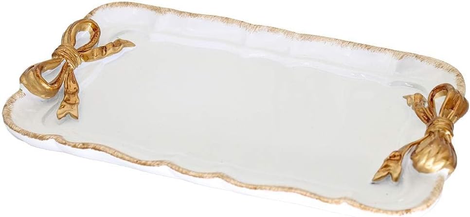 Jewelry Organizer, Decorative Tray for Jewelry, Towel, Storage, Rings, Bracelets, Earrings, Cosmetics, Retro Design, Bow Decor Resin Plate Coquette for Room Decor, White