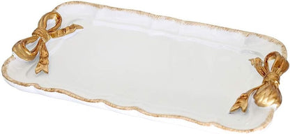 Jewelry Organizer, Decorative Tray for Jewelry, Towel, Storage, Rings, Bracelets, Earrings, Cosmetics, Retro Design, Bow Decor Resin Plate Coquette for Room Decor, White