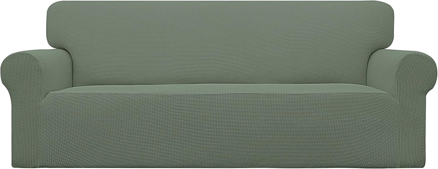 Stretch Sofa Slipcover 1-Piece Sofa Cover Furniture Protector Couch Soft with Elastic Bottom for Kids, Polyester Spandex Jacquard Fabric Small Checks (Sofa, Dark Gray)
