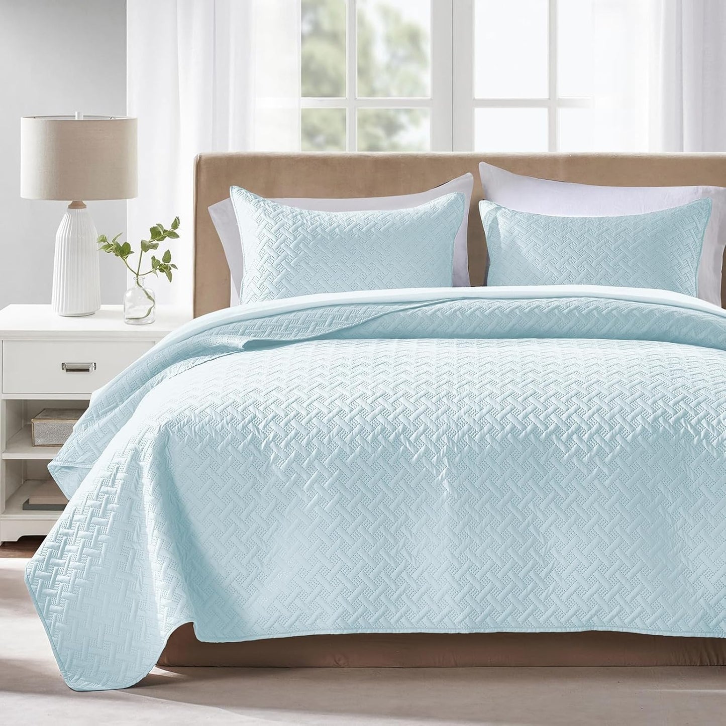 Quilts Queen Size - Ultra Soft Navy Blue Quilt Lightweight Microfiber Bedspreads, Classic Basket Weave Pattern Bedspread Bed Coverlet 3 Pieces for All-Season (1 Quilt, 2 Pillow Shams) | Breathable material, Easy care