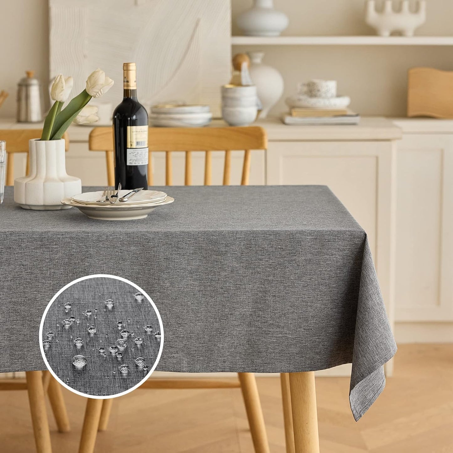 Decorelia Faux Linen Round Tablecloths 60 inch, Waterproof Decorative Washable Texture Rustic Circle Table Cloth Cover for Dining Kitchen Party Farmhouse Outdoor(Round (2-4 Seats),Sage Green)