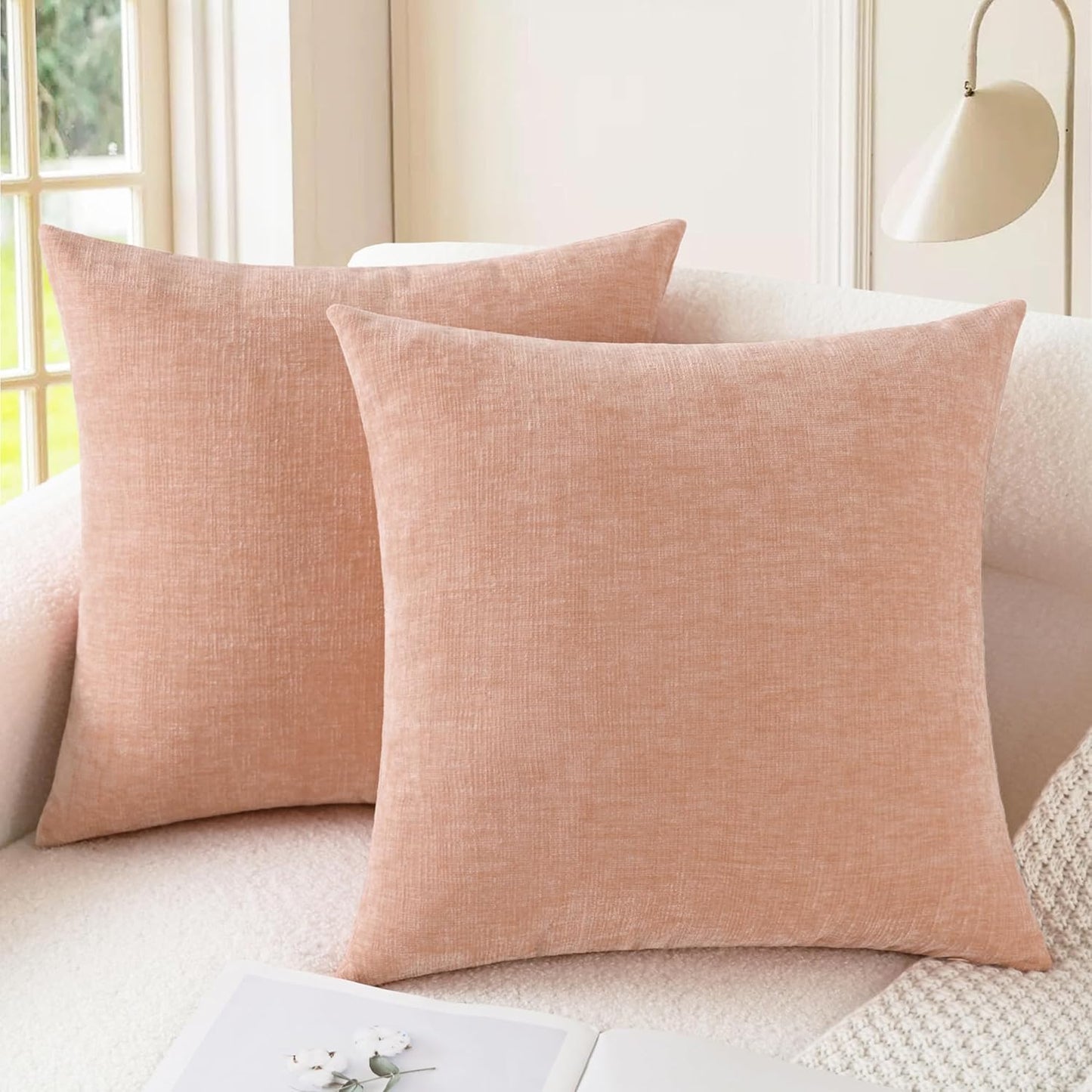 CaliTime Throw Pillow Covers Decorative 18 X 18 Inches Pack of 2 Cozy Chenille Cushion Cases for Couch Sofa Bed Living Room Home Navy Blue