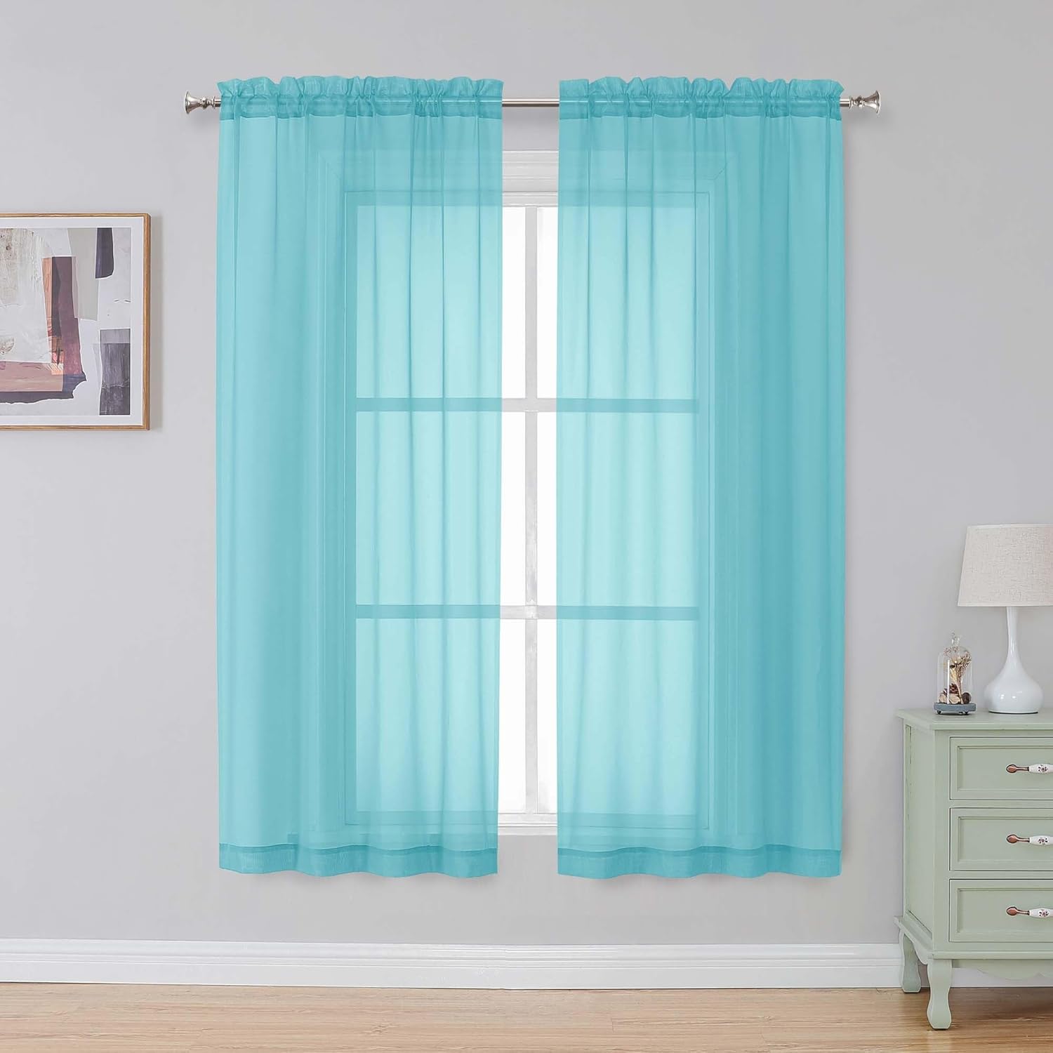Black Sheer Curtains 84 Inches Long, Light Filtering Rod Pocket Solid Color Window Sheer Curtain Panels, Elegant Curtains & Drapes for Living Room, Bedroom 2 Panels (Black, 42" W x 84" L)