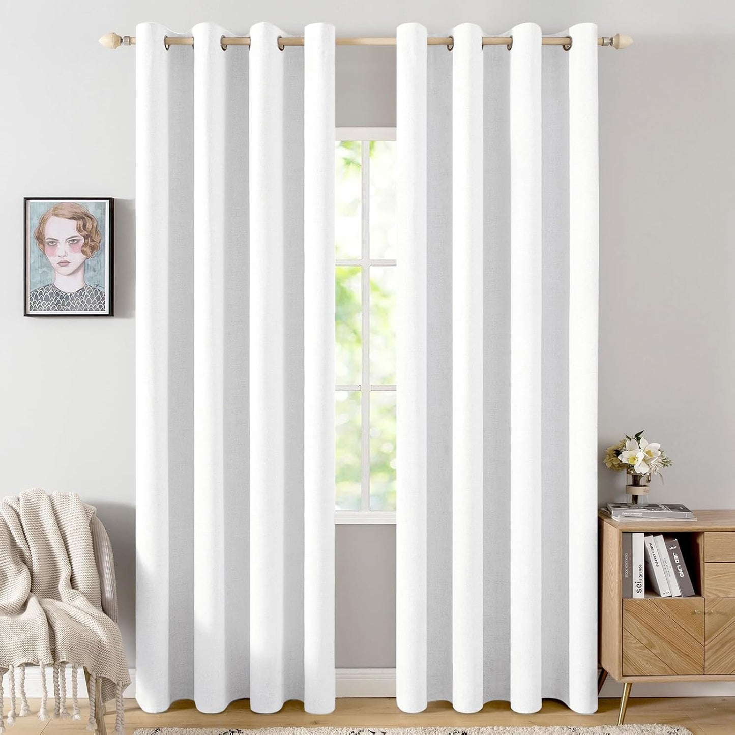 100% Blackout Linen Textured Curtains for Bedroom Solid Thermal Insulated Natural Beige Grommet Room Darkening Curtains & Drapes Luxury Decor for Living Room Nursery 52 x 84 Inch (2 Panels)