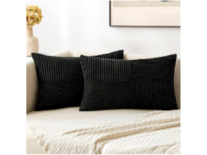 MIULEE Black Decorative Throw Pillow Covers 18x18 Inch for Couch Bed Sofa Pack of 2 Boho Farmhouse Throw Pillows Soft Cross Corduroy Patchwork Textured Cushion Cases