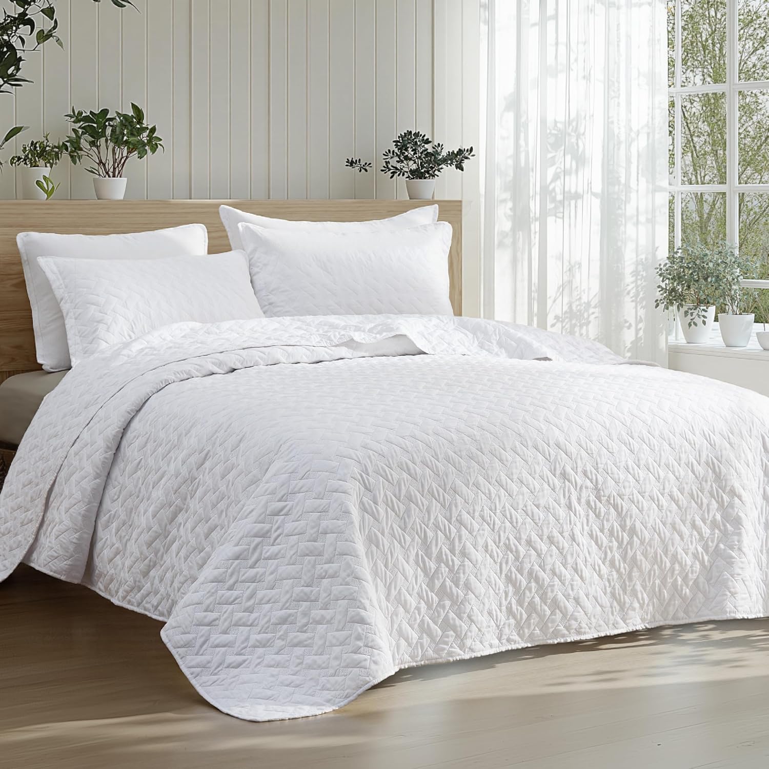 Quilts Queen Size - Grey Bedspreads Queen Size with Basket Weave Pattern, Soft Quilt Bedding Set, Lightweight Comforter Set Coverlet for All Seasons with 2 Pillow Shams (90" x 96") | Skin-Friendly Soft, All-Season Comfort, Breathable