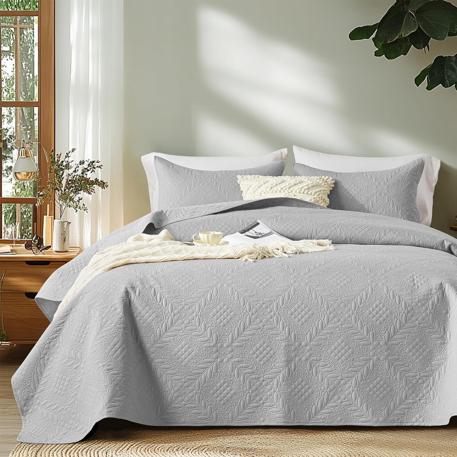 Quilts Queen Size - Ultra Soft Navy Blue Quilt Lightweight Microfiber Bedspreads, Classic Basket Weave Pattern Bedspread Bed Coverlet 3 Pieces for All-Season (1 Quilt, 2 Pillow Shams) | Breathable material, Easy care