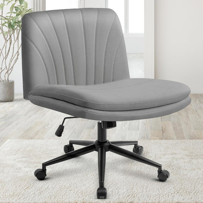 Chair Wheels Wide Cross Legged Office Desk Vanity Chair Comfy Fabric Armless Adjustable Swivel for Home Computer Task (Beige Wheel, Fabric)