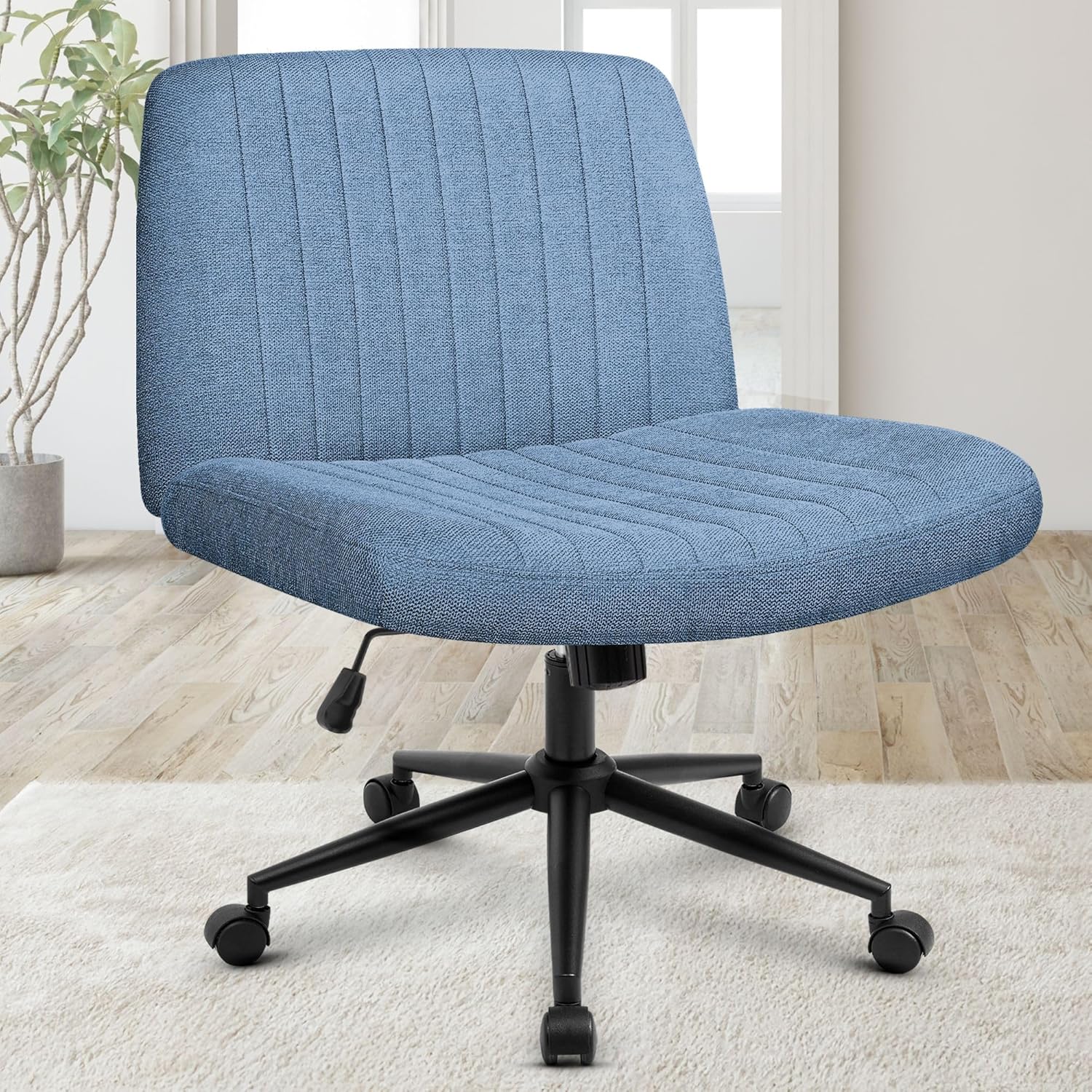 Chair Wheels Wide Cross Legged Office Desk Vanity Chair Comfy Fabric Armless Adjustable Swivel for Home Computer Task (Beige Wheel, Fabric)
