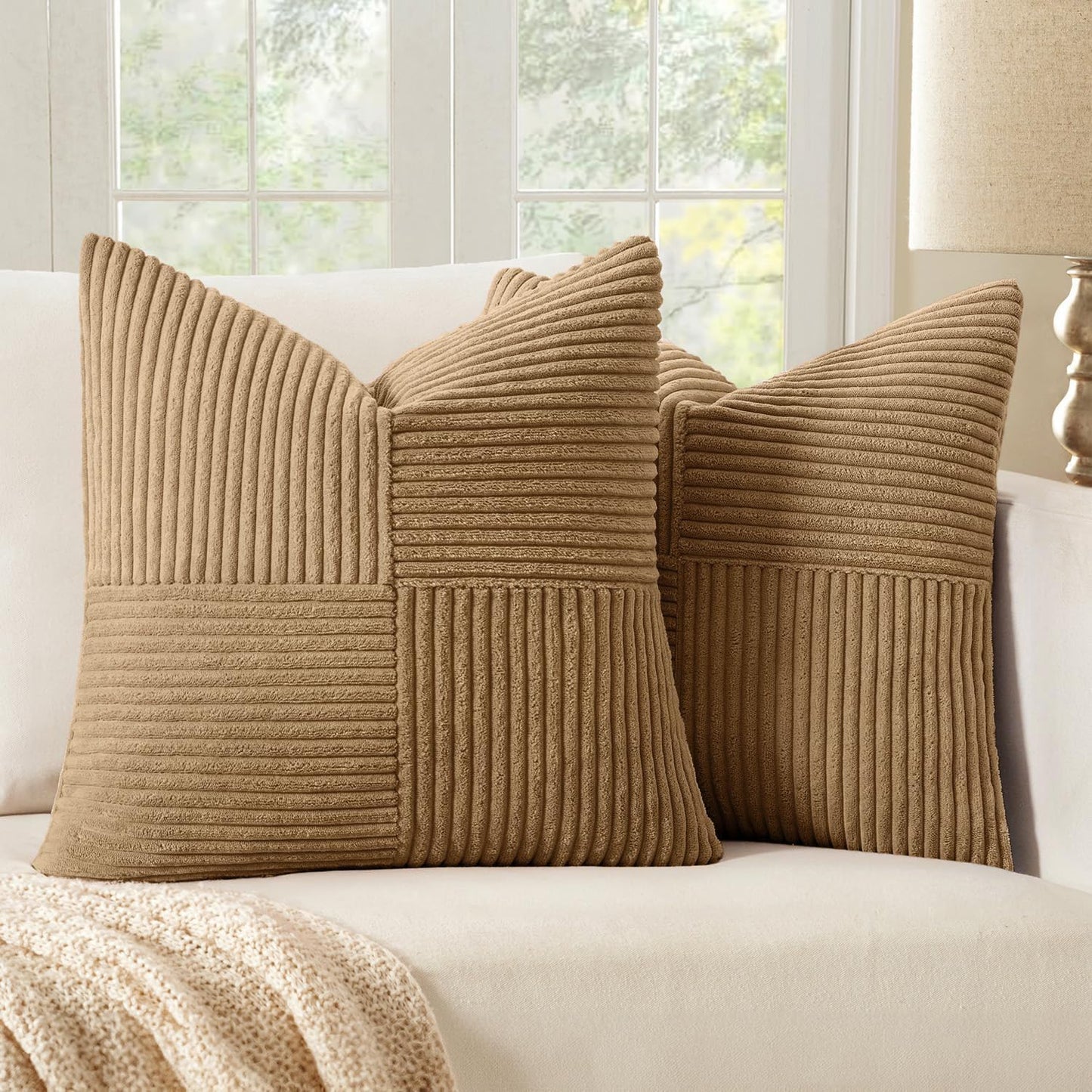 MIULEE Black Decorative Throw Pillow Covers 18x18 Inch for Couch Bed Sofa Pack of 2 Boho Farmhouse Throw Pillows Soft Cross Corduroy Patchwork Textured Cushion Cases