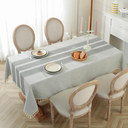 Cotton Linen Waterproof Table Cloth for Dining Table Farmhouse Kitchen Rectangle Tablecloth Coffee Wrinkle Free Tables Cover, Beige, Coffee Flower, 55x70 Inch