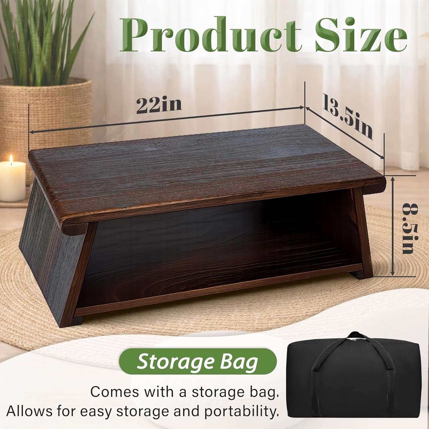 Japanese Low Floor Table Folding Coffee Tables,23''x13.5'' Paulownia Wood Tables Tatami Tables Meditation Table Altar with Storage