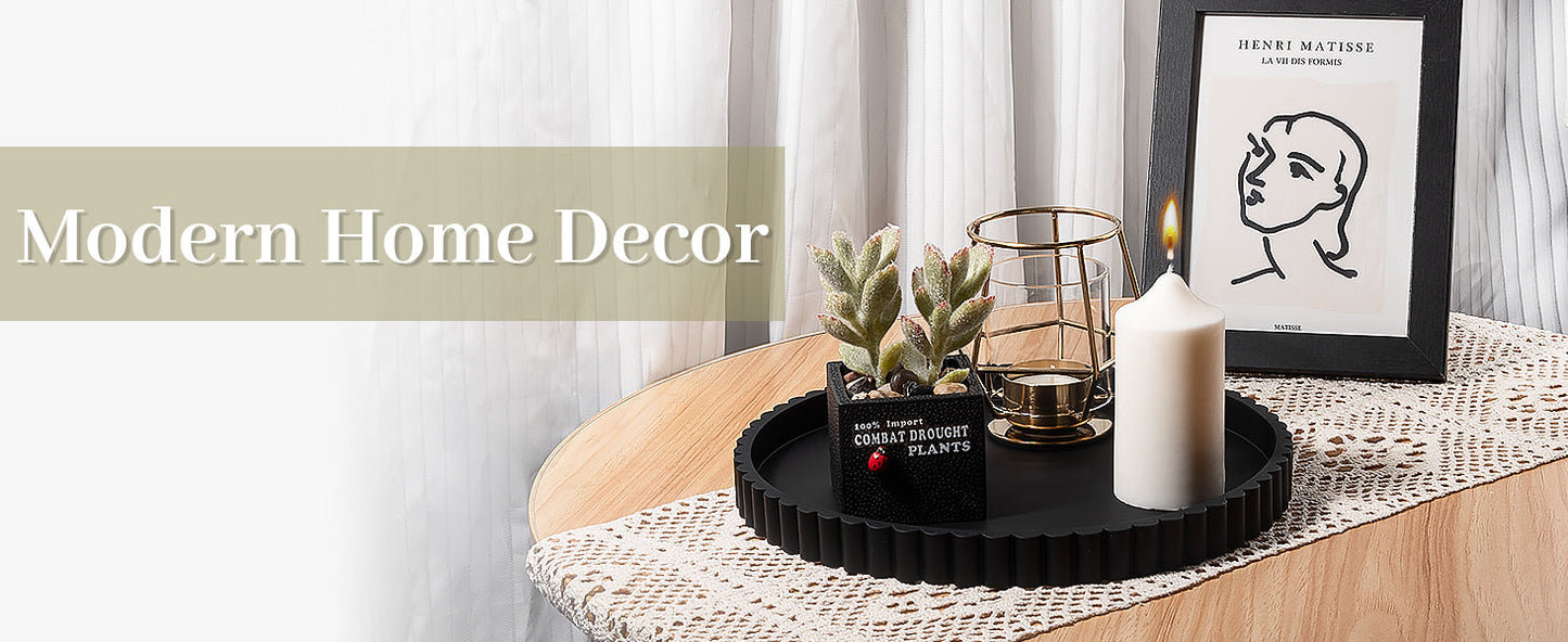 Round Bathroom Tray Silicone Kitchen Counter Decor Vanity Organizer Decorative Coffee Table Tray for Perfume, Candle, Soap Dish, 9 Inch, Black