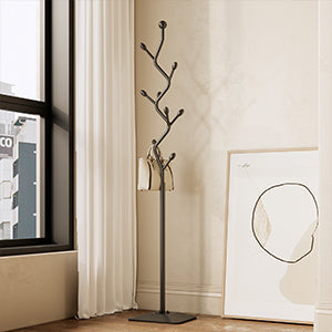 Tree-shaped coat rack stand,Metal coat tree with 8 Hooks and sturdy cast iron base,Heavy Duty coat rack freestanding coat hanger stand for Clothes Hats Scarfs Purses (black)