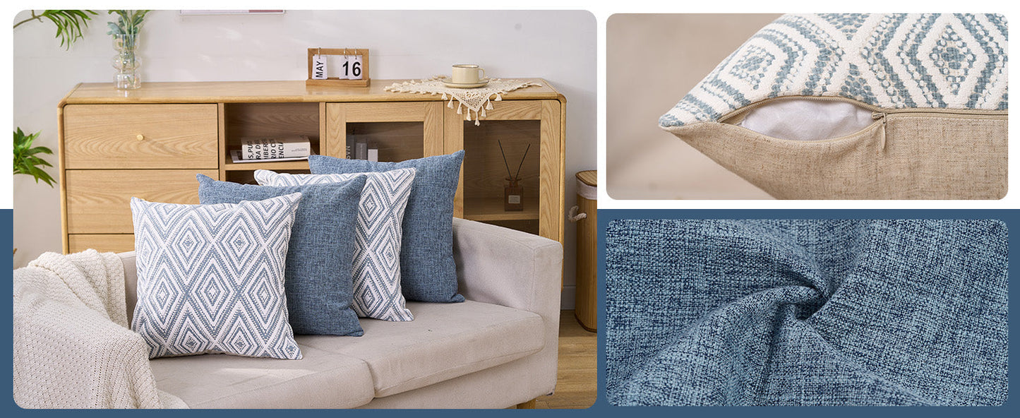 HPUK Decorative Throw Pillow Covers Set of 4 Square Couch Pillows Linen Cushion Cover for Couch Sofa Living Room, 18"x18" inches, Blue