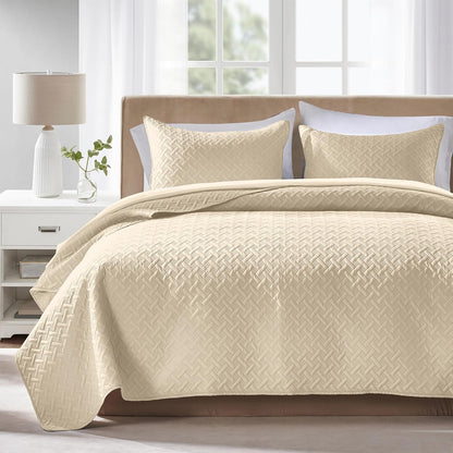 Quilts Queen Size - Ultra Soft Navy Blue Quilt Lightweight Microfiber Bedspreads, Classic Basket Weave Pattern Bedspread Bed Coverlet 3 Pieces for All-Season (1 Quilt, 2 Pillow Shams) | Breathable material, Easy care