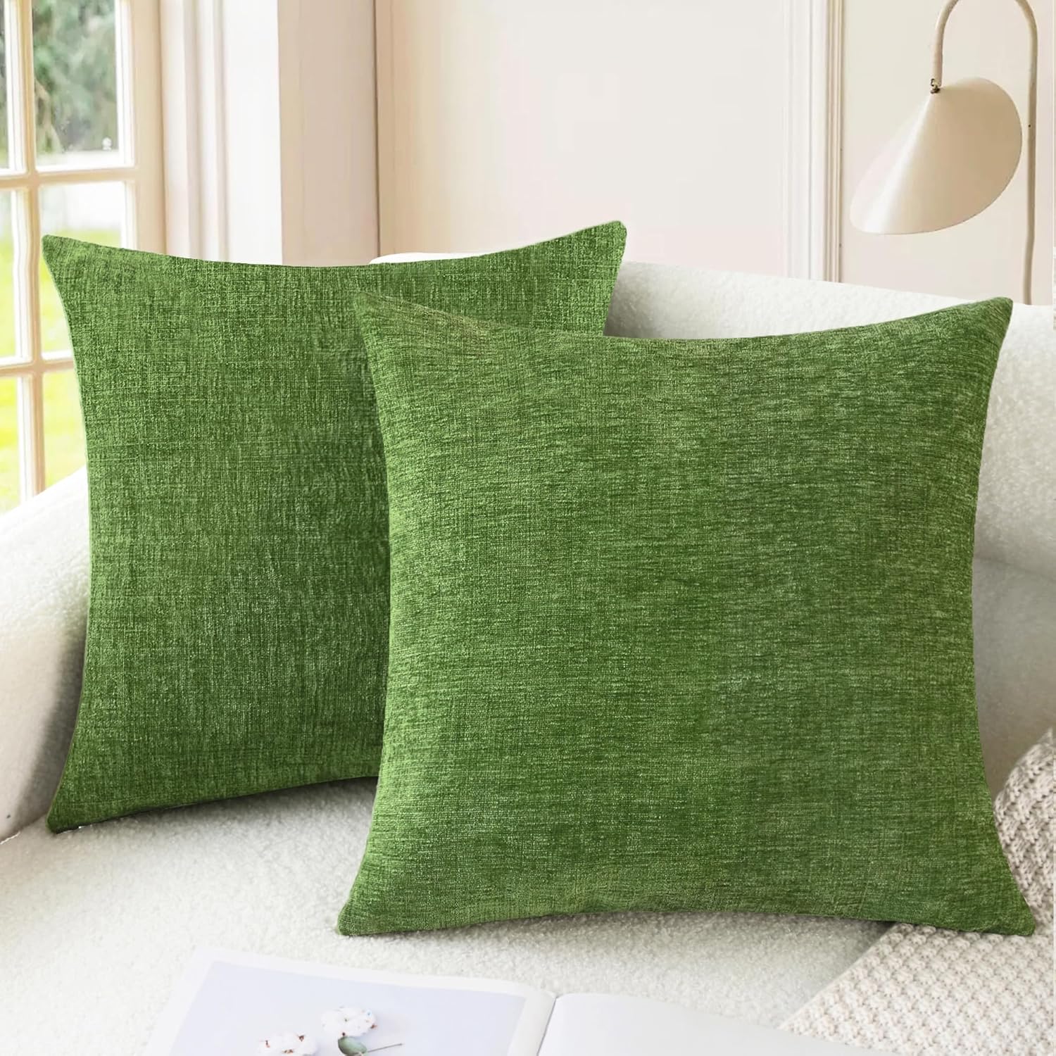 CaliTime Throw Pillow Covers Decorative 18 X 18 Inches Pack of 2 Cozy Chenille Cushion Cases for Couch Sofa Bed Living Room Home Navy Blue