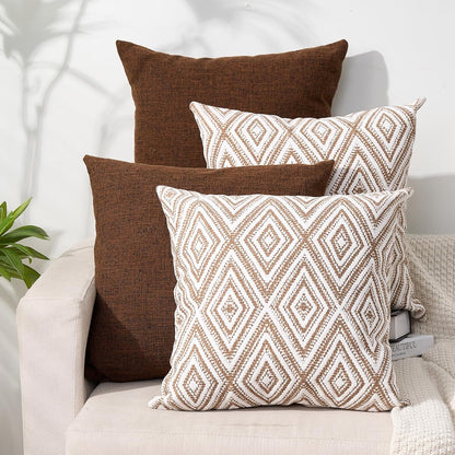 HPUK Decorative Throw Pillow Covers Set of 4 Square Couch Pillows Linen Cushion Cover for Couch Sofa Living Room, 18"x18" inches, Blue
