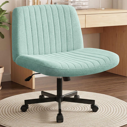 Chair Wheels Wide Cross Legged Office Desk Vanity Chair Comfy Fabric Armless Adjustable Swivel for Home Computer Task (Beige Wheel, Fabric)
