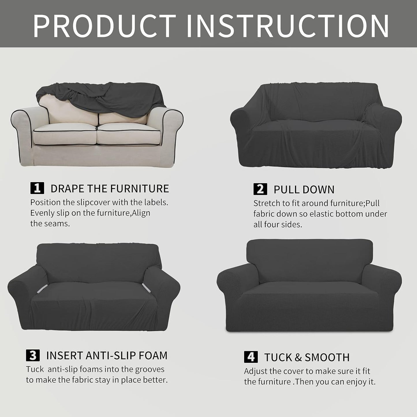 Stretch Sofa Slipcover 1-Piece Sofa Cover Furniture Protector Couch Soft with Elastic Bottom for Kids, Polyester Spandex Jacquard Fabric Small Checks (Sofa, Dark Gray)