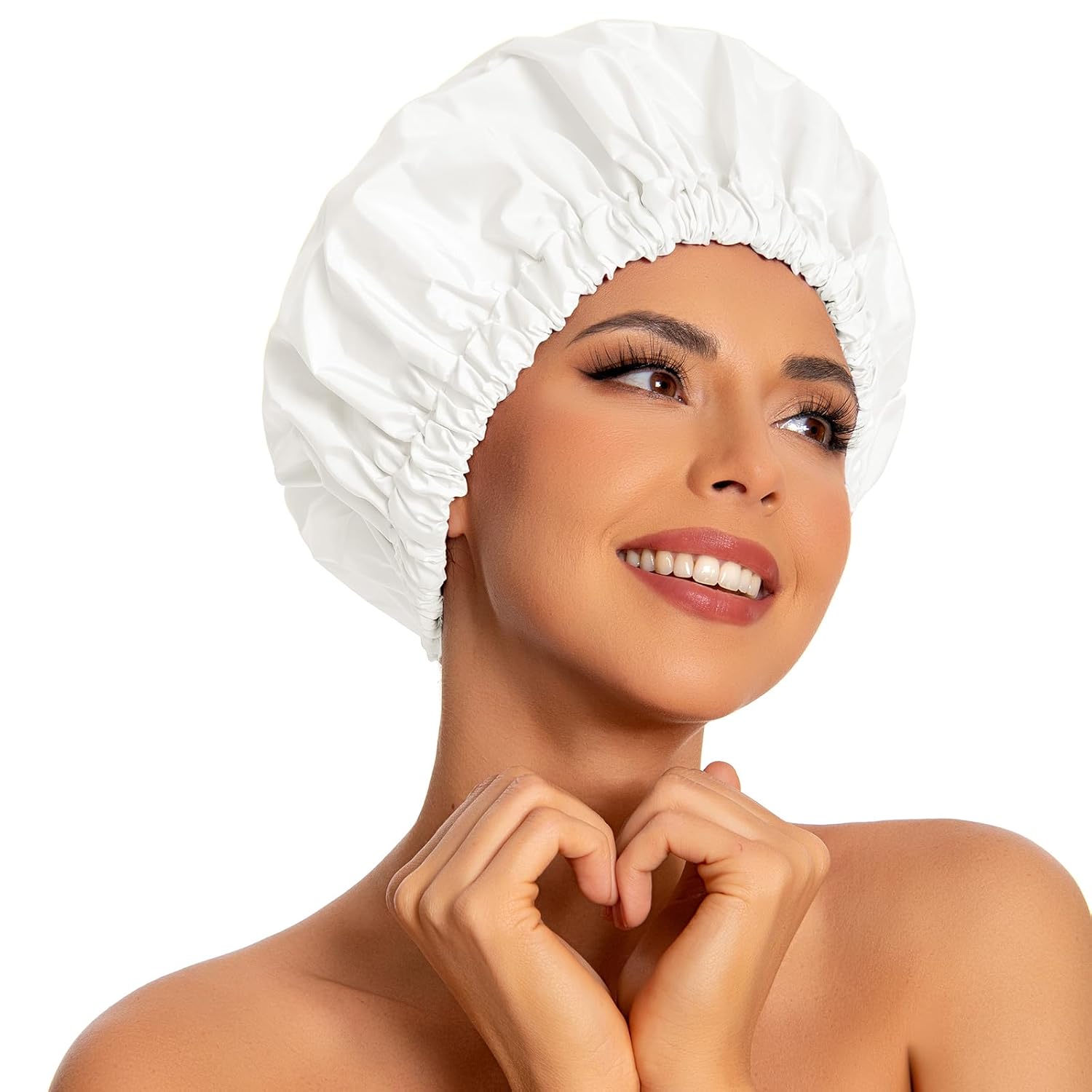 Reusable Shower Cap for Women, Large Waterproof Shower Bonnet Washable Elastic Band Bath Hair Hat for Long Hair, Braids(Pink)