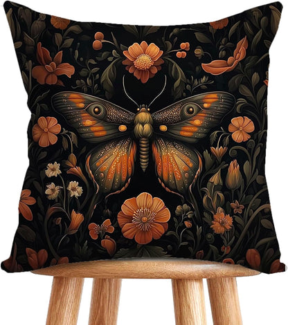 William Morris Abstract Vintage Print Floral Velvet Design Throw Pillow Covers Home Decor, Retro Art Decor Pillowcase Cushion Cover for Bed Sofa Living Room, Square 18x18inch (Black-Floral2)